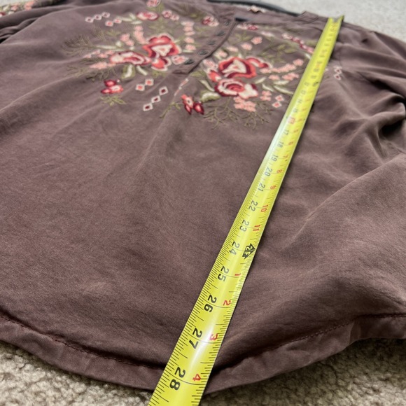 REBA Woman Embroidered Fall Flowers Peasant Brown Blouse 3/4 Sleeves XL - Picture 6 of 9